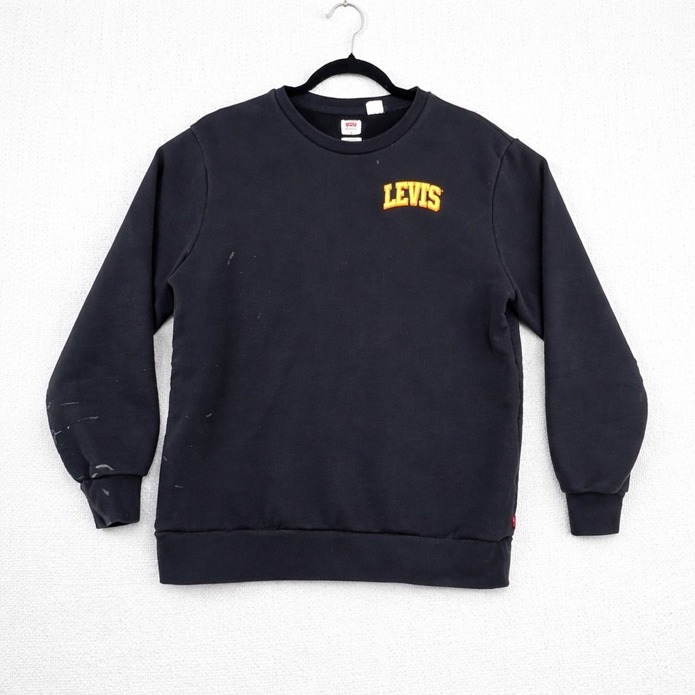 Levis Mens Standard Crewneck Sweatshirt Black Yellow Arched Logo Size L
